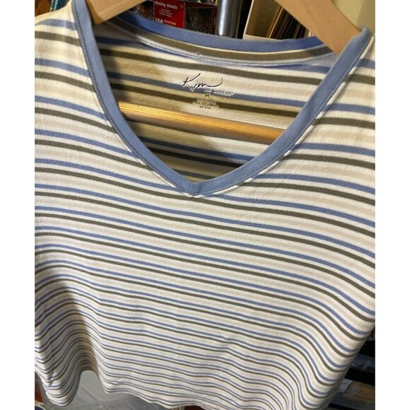 Kim Rogers Multicolor Striped V Neck Short Sleeve Top Sz M - Picture 4 of 7